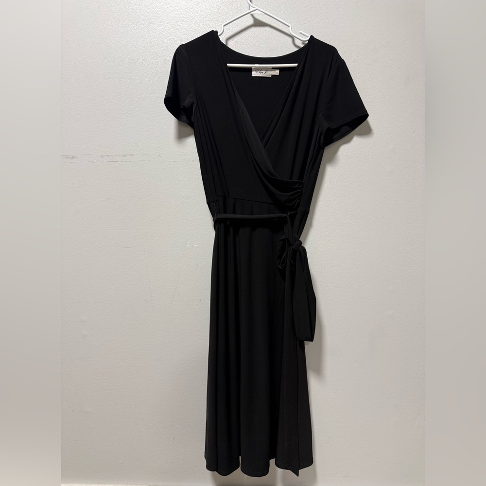 Eliza J Black Midi Wrap Dress - Picture 4 of 7